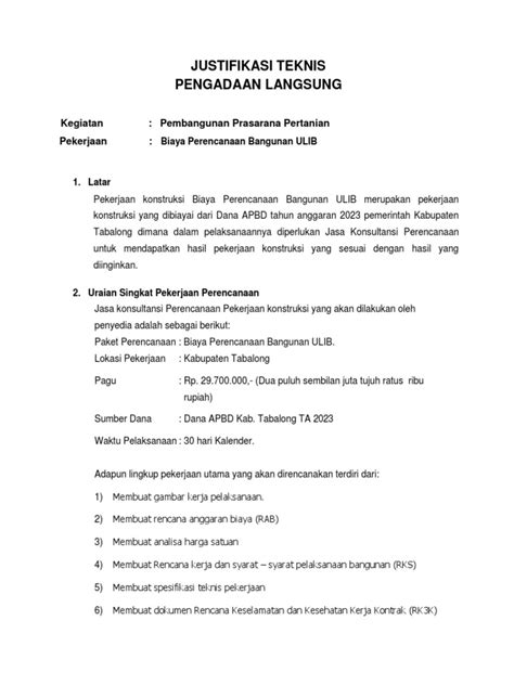 Justifikasi Teknis Pl Perenc Bangunan Ulib Pdf