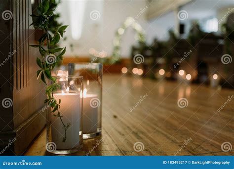 Details of the Wedding Day. Church Wedding Decorations with Plants and Candles Stock Image ...