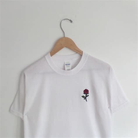 Embroidered Rose T Shirt Floral Hand Embroidered Red Rose Etsy Canada