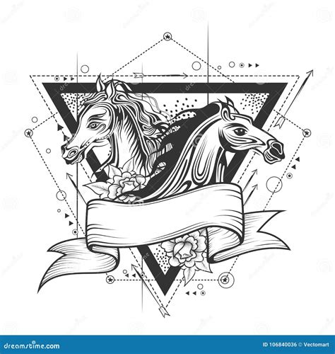 Tattoo Art Design of Horse Racing in Line Art Stock Vector ...