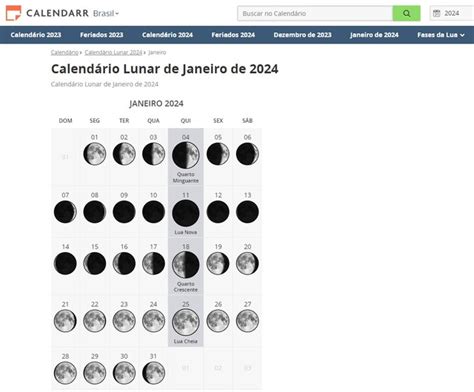 Calendário lunar de Janeiro 2024 4 sites para ver as fases da Lua do mês