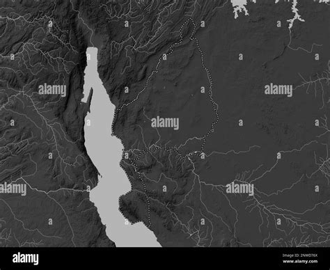 Kigoma Region Of Tanzania Grayscale Elevation Map With Lakes And