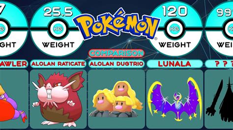 Comparison All 428 Pokemon Weight From Game Pokemon Sun And Moon Youtube