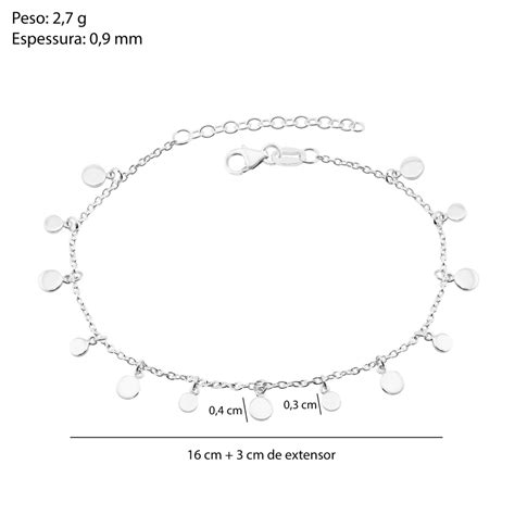 Pulseira Prata Pingente E Extensor Cm