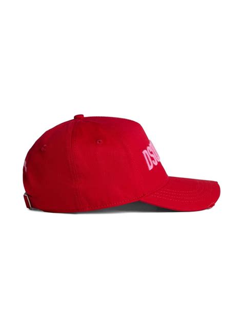 Dsquared2 Logo Embroidered Cotton Cap Red Farfetch