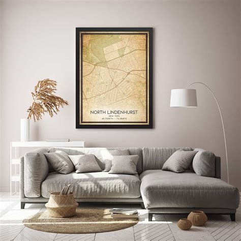 Vintage North Lindenhurst New York Map Poster Modern Home Decor Wall Art Print Custom Maps