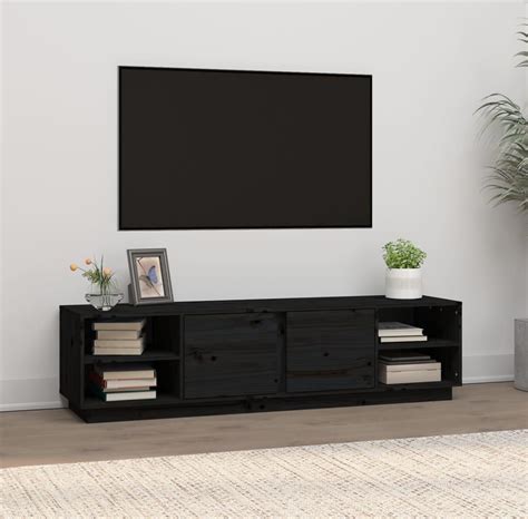 Vidaxl Szafka Pod Tv Czarna 156X40X40 Cm Lite Drewno Sosnowe 814458