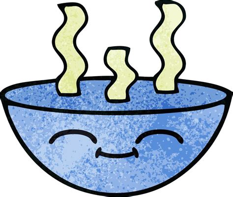 Retro Grunge Texture Cartoon Bowl Of Hot Soup Vector Art At Vecteezy