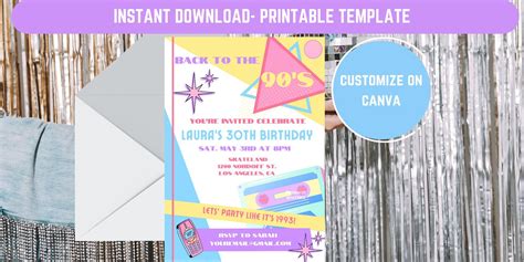 90's Theme Party Invitation Personalized Customizable - Etsy