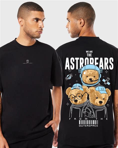 Buy Men S Black Astro Bear Graphic Printed Oversized T Shirt For Men