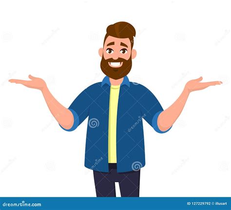 Young Man Spreading His Hands To the Sides. Man Pointing Away. Stock Vector - Illustration of ...