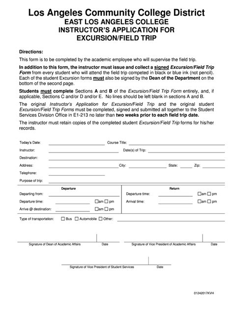 Fillable Online Excursion Field Trip Form Laccd Fax Email Print