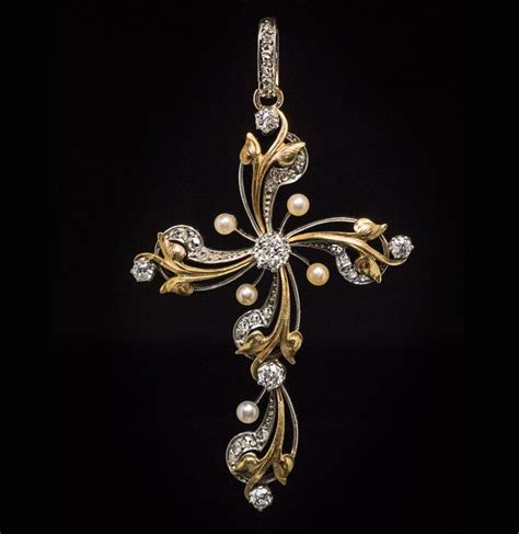 Antique Art Nouveau Diamond And Pearl Cross Pendant At 1stdibs