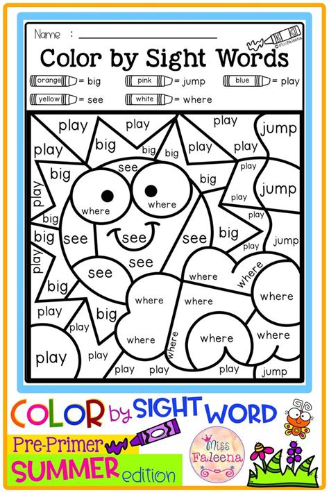 Spring Color By Code Sight Words Primer Sight Words Sight Word