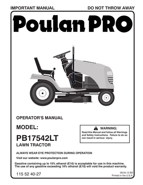 Poulan Pro Pb Lt Lawn Tractor User Manual Pages Original Mode