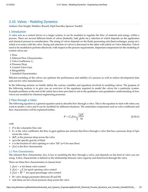 Valves Modeling Dynamics Engineering Libre Texts Pdf