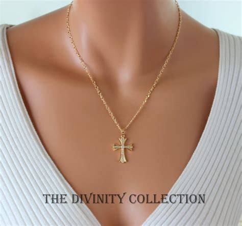 Cross Necklace Women 18kt Gold Filled High Quality Zirconia Etsy