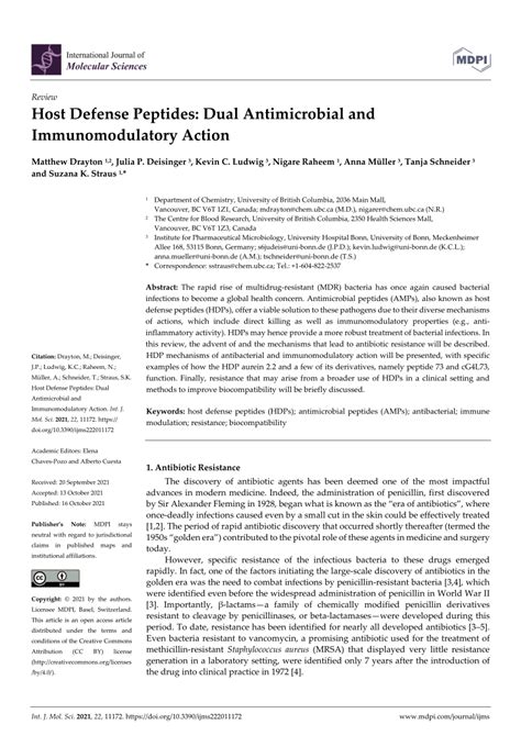 Pdf Host Defense Peptides Dual Antimicrobial And Immunomodulatory Action