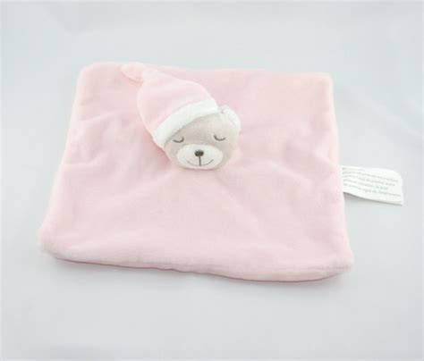 Kimbaloo Doudou Ours Plat Carré Rose Blanc Beige Bonnet