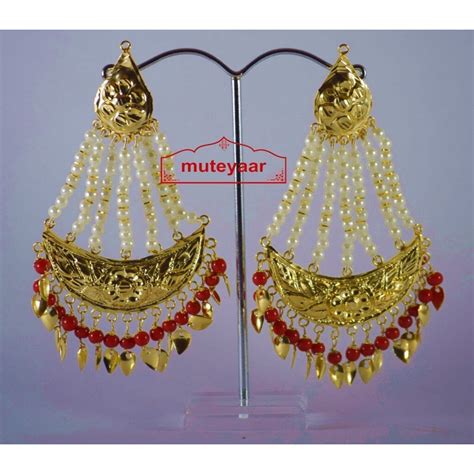 Gold Polished Punjabi Traditional Jewellery Earrings Long Jhumka J