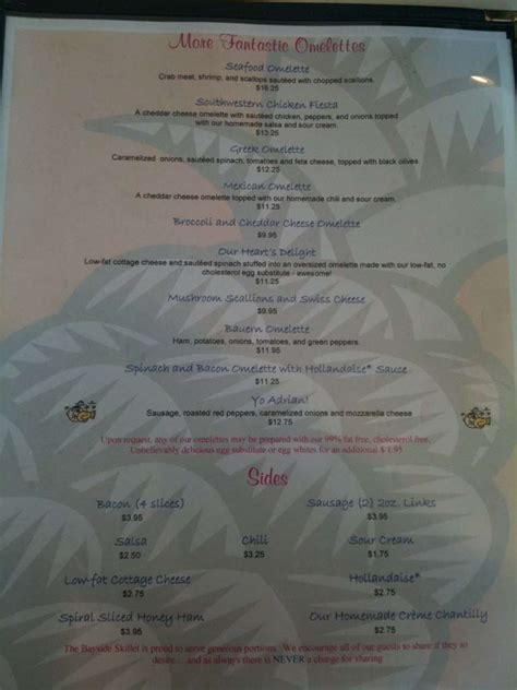 Menu at The Bayside Skillet restaurant, Ocean City, Coastal Hwy