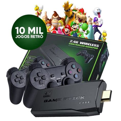 Console de jogos retrôs 10 000 games acompanha dois controles