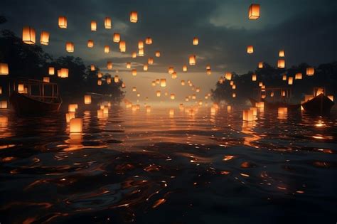 Premium Photo | The breathtaking sight of lanterns floating on wat 00636 00