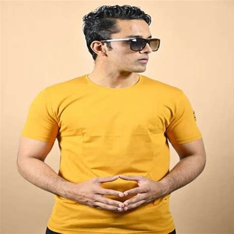 Plain Mustard Yellow Half Sleeve Crew Neck Tshirt At Rs Pure