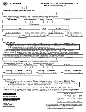 Fillable Online Usa Swimming Non Athlete Registration Application