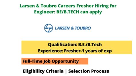 Larsen Toubro Careers Fresher Hiring For Engineer Be B Tech Can