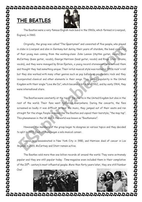 The Beatles ESL Worksheet By Fifi75