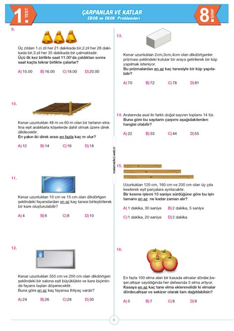 S N F Matematik Ebob Ekok Problemleri Testi Ndir Matematikci Web Tr