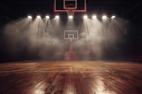 Una Cancha De Baloncesto Con Un Aro De Baloncestro En El Suelo Y Luces