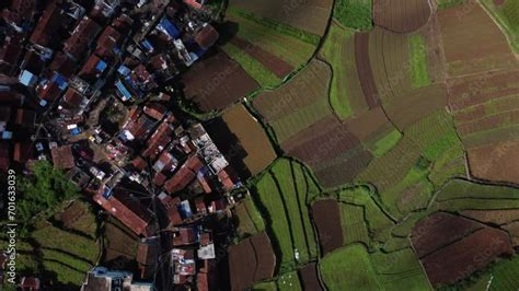 Overhead Drone Shot Of Poombarai Village On Palani Hills Among Terrace