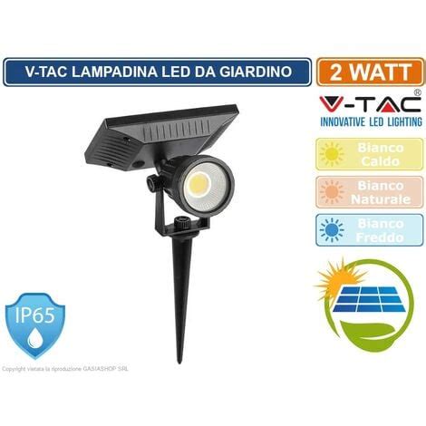 V TAC VT 952 LAMPADA LED DA GIARDINO 2W COB IP65 CON PANNELLO SOLARE E