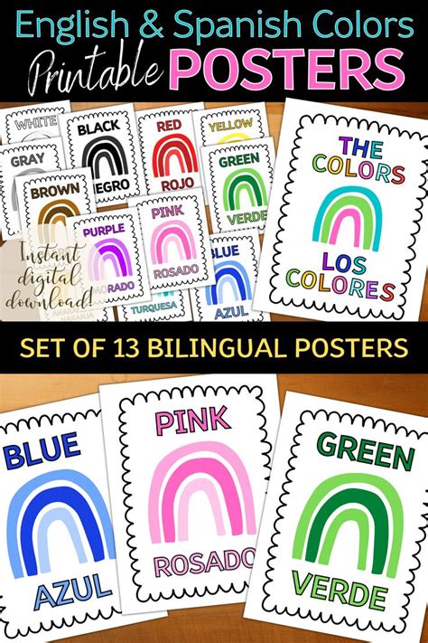 Spanish And English Colors Printable Posters For Classroom Bilingual