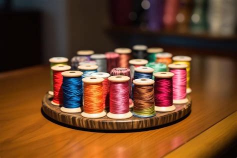 Premium Photo Various Colorful Spools Of Thread On Table