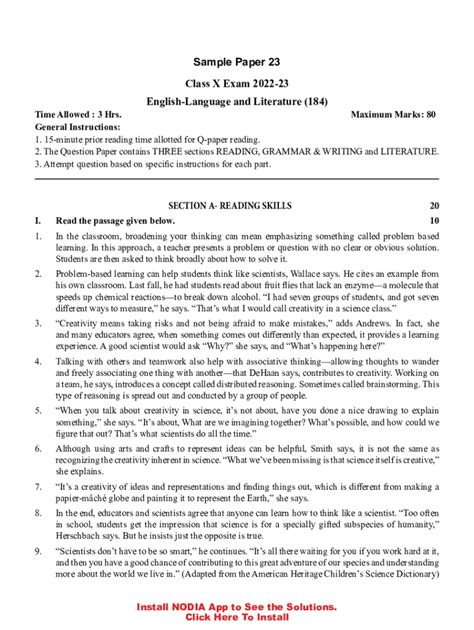 Fillable Online CBSE Class 10 English Sample Paper 2022 23 Fully Solved