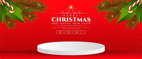 Premium Vector Red Christmas Banner Design With Beautiful Podium