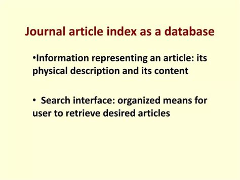 Ppt Journal Article Index As A Database Powerpoint Presentation Free