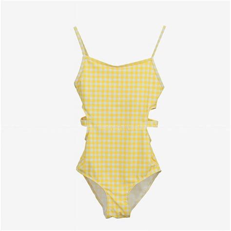 Generic Ins Style Plaid One Piece Swimsuit Hollow Thin Student Small Chest Hot Spring Swimsuit