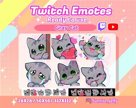 Twitch Emotes Grey Cat Kitty Cats Twitch Emotes Pack Etsy In