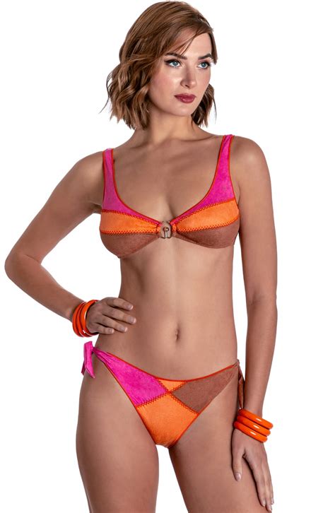 DAINETTO PATCHWORK BIKINI BRASSIERE WITH ACCESSORY Size S Brief Flakes Medium Coverage Color Orange