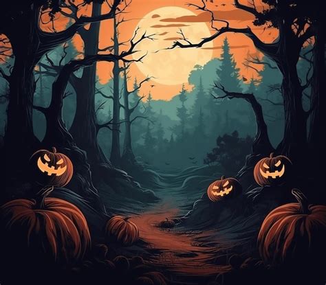 Premium AI Image | Enchanted Halloween Woods Pumpkins and Horror Design ...