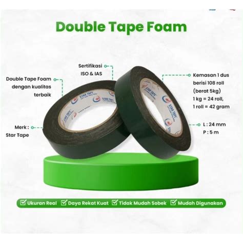 Jual Isolasi Double Tape Foam Spon Hijau Mm X M Merk Seven Star