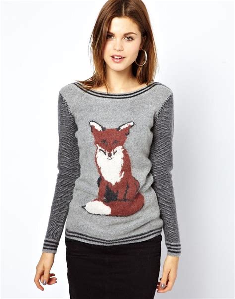 A Wear Fox Print Jumper At Fox Sweater Animal Sweater