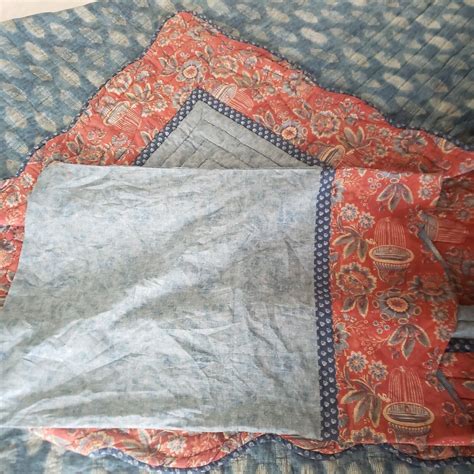 Pottery Barn Bridget Hand Crafted Reversible King Quilt And 2 Sta Shams Blue Red Ebay