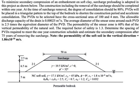 Solved To Minimize Secondary Compression Of An Embankment On Chegg