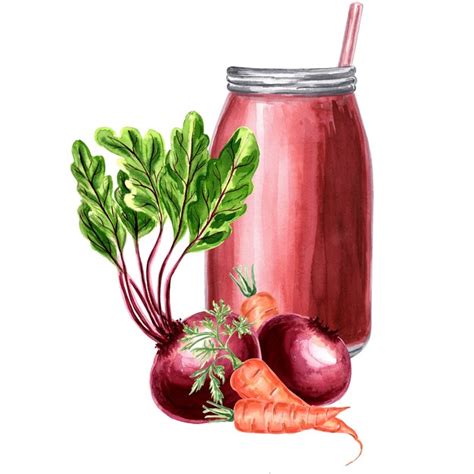 Ilustraci N Acuarela De Botella Con Jugo Rojo De Remolacha Y Zanahoria