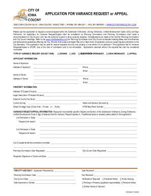 Fillable Online Application For Variance Request Or Appeal Fax Email